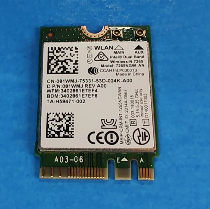 Laptop Dell Latitude E7250 E7450 doble banda inalámbrica + tarjeta Bluetooth 4.0 81WMJ Foto 1 de 1