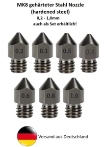 MK8 Düse Nozzle, gehärteter Stahl, 0,2 - 1,0mm, Ender CR-10 Tronxy Hornet X5SA - Afbeelding 1 van 12