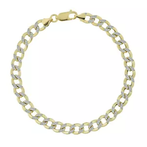 Hollow Curb 2-Tone Bracelet Real 10K Gold Bonded 925 - Picture 1 of 5