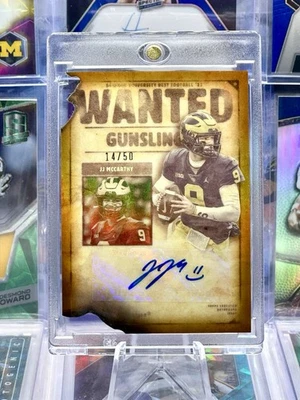 2023 Bowman Chrome AUTO Autograph Gold /50 WANTED Die Cut JJ McCarthy Michigan - Image 1 of 2