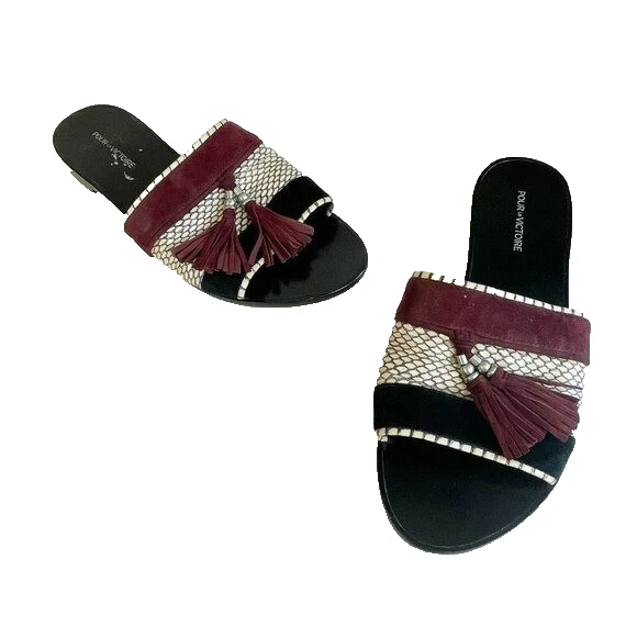 Pour La Victoire Mujer Sin Cordones Serpiente Borlas Tobogán Negro EE. UU. 7 Cuero Plano Foto 1 de 4