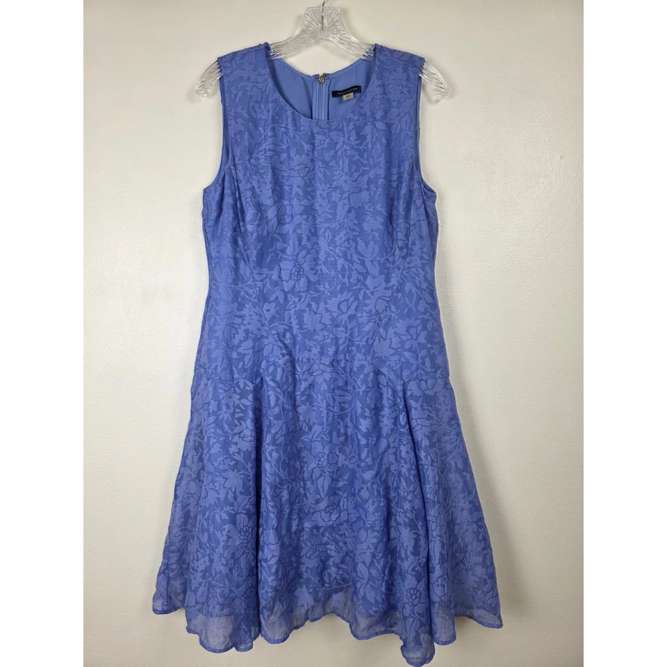 Tommy Hilfiger Dress Womens 12 Periwinkle Fit & Flare Floral Lace Sleeveless - Image 1 of 4