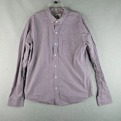 Fossil 54 衬衫男式大号红色白色蓝色格子口袋商务休闲教堂 — 第 1/4 张图片