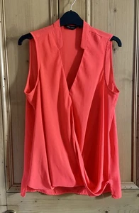 New Look Bright Coral Sleeveless Cross Front Blouse - Size 12 - Picture 1 of 5