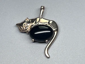 Kabana 14K Yellow Gold Cat Black Onyx Pendant Charm - Picture 1 of 5