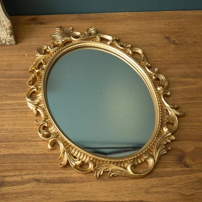 Gold Ornate Wall Mirror Hollywood Regency Baroque Vintage Style 18" Tall - Image 1 of 4