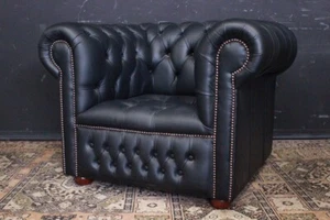 Poltrona / Chesterfield / Chester / club / originale pelle nera / black leather - Foto 1 di 7