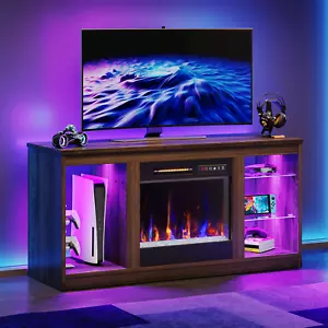 55" Modern Electric Fireplace TV Stand Heater LED Glass Shelves Media Console - Picture 1 of 10