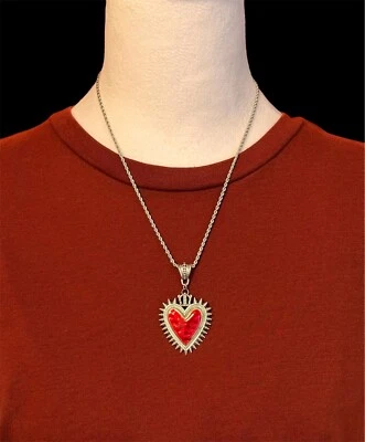 Sacred Heart Necklace,Heart Necklace,Gothic Jewelry, Memento Mori,Burning Heart - Image 1 of 4