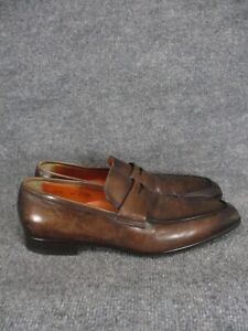 Santoni Loafers Mens 10.5 D Brown Patina Leather Dress Shoes
