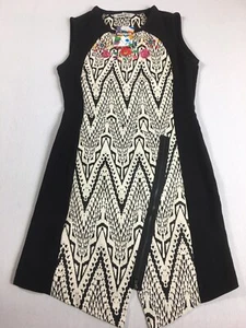 DESIGUAL Dress ‘VEST OREGON’ UK 10 EU 38 Black / Cream Asymmetric Zipped Hem NEW - Picture 1 of 12