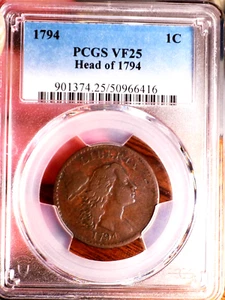1794 LIBERTY CAP CENT PCGS VF 25 WOW COIN MONSTER RARITY MAJOR DIE BREAK - Picture 1 of 3
