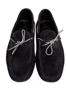 Tod's Black Suede Bow Slip On Loafers Size 44 Or Men’s 9.5 Preloved - - Picture 1 of 16