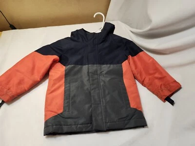 Abrigo con capucha de invierno con cremallera completa para niños Place Boys 4T, naranja/azul marino/gris, usado en excelente estado Foto 1 de 4