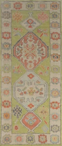 Vegetable Dye Authentic Oushak Turkish Runner Rug Handmade Wool Carpet 3x8 ft - Picture 1 of 17