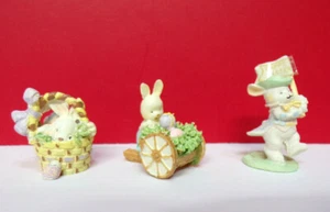 Miniature Spring BUNNY RABBITS Happy Easter Lot Resin Enesco Figurines - Picture 1 of 3