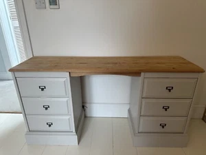 Desk Twin Double Pedestal Painted F&B Ammonite Grey Pine Top Solid Wood Office - Picture 1 of 10