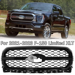 Front Bumper Grille Assembly Fit 2021-2023 Ford F-150 F150 Platinum Gloss Black - Picture 1 of 13