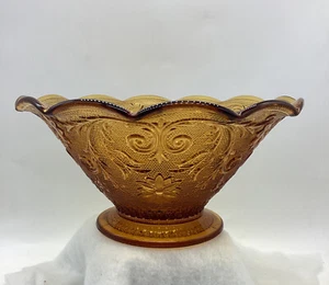 Indiana Glass Co~Amber~Tiara Glass~Ruffled Console Fruit Bowl Footed 10” x 5” - Picture 1 of 8
