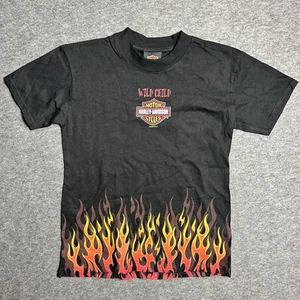 Harley Davidson Shirt Youth 10-12 Black “WILD CHILD” Flame Y2K Short Sleeve 2006 - Picture 1 of 5