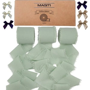 Green Chiffon Ribbon 1.5 Inch x 21 Yards Frayed Edge DIY Wedding Gift Wrap - Picture 1 of 7