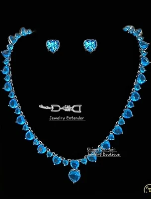 18k White Gold Plated Tennis Jewelry Set Lab-Created Swarovski Ocean Blue Hearts - Image 1 of 4