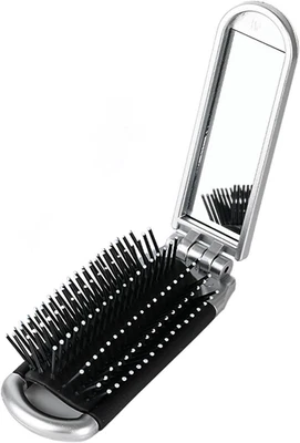 Spazzola per Capelli Da Viaggio Con Mini Specchio, Pieghevoli Spazzola Pettine p - Immagine 1 di 4