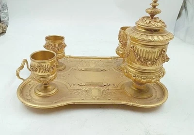 Grand Encrier En Bronze Doré Au Mercure d'époque Napoléon III - Photo 1/4