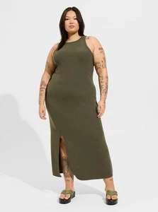 Torrid Ribbed Bodycon Slip Dress Size 3 Maxi Long Olive Green Plus Sleeveless - Picture 1 of 10