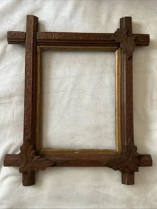 Antiker Eastlake Adirondack Stil Holz Bilderrahmen mit Blätter Ecken wie abgebildet - Bild 1 von 9