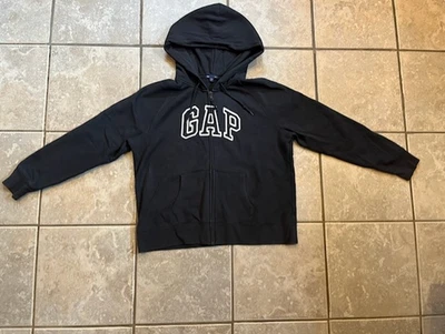 Gap Womens Full Zip Hoodie Size XXL Black Cotton Stretch Logo Sweatshirt Vintage - Image 1 of 4