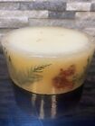 Crate & Barrel Pine Holly Berry Embedded 3 Pillar Candle Lightly scented 40 Hrs