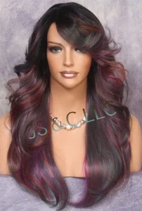 Human hair Blend Long Full Wig straight Heat OK Purple mixed RIT RBO - Picture 1 of 8