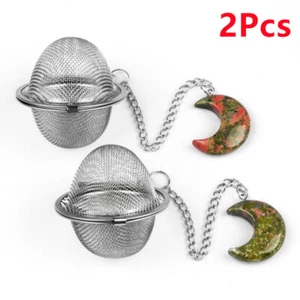 2 piezas infusores colador de té de acero inoxidable natural Unakita Jaspe Moon HT2327 - Imagen 1 de 6
