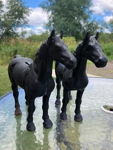 Estate Pair Large Cast Iron Horse Banks Doorstops- Beautiful Equestrian - Imagen 1 de 12