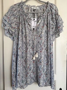 NWT Rose Olive Woven Boho Top Shirt Blouse Tunic Short Sl Plus Sz 2X 3X Floral - Picture 1 of 3