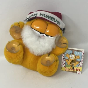 Vintage Garfield Santa “Bah Humbug” Suction Cup Plush Stuck on You Dakin w Tags - Picture 1 of 7