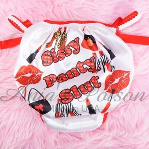 Sissy Satin Panties SLUT shiny PANTY SISSY Humiliation text String Bikini - Picture 1 of 4