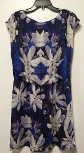 Joe Fresh Womens Dress Size Large Blue Purple Black Lined Floral Cap Sleeves 156 - Picture 1 of 7
