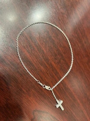 Tobillera de oro blanco 14K con cruz de diamante colgante 9" 2,6 gr. Foto 1 de 4