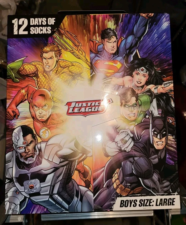 Justice League Kids 12 Days of Socks Large Shoe Size 3 to 10