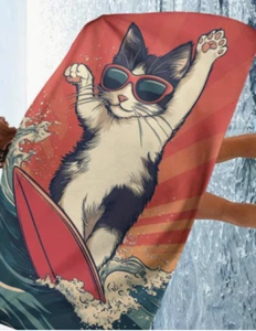 tuxedo Cat Beach Towel Microfiber Lightweight FREE Ship 29 inch by 58 inch long - Picture 1 of 1