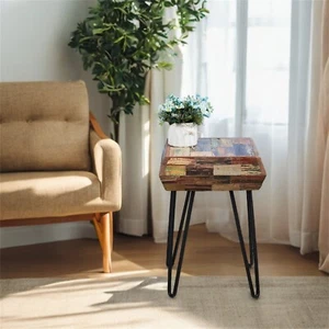 Greenage Side Table Solid Reclaimed Wood Accent Coffee End Table 3D Square - Picture 1 of 21