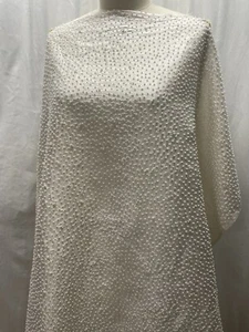 100% Silk Hand-Beaded Pearls Densely Scattered on White Fabric by the Yard 44" - Picture 1 of 7