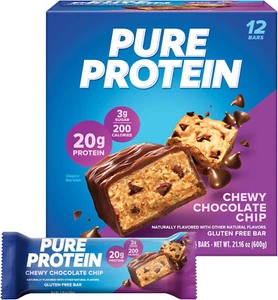12 Ct Pure Protein Bars, Chewy Chocolate Chip 20g Protein Gluten Free- 1.76 oz - Picture 1 of 4