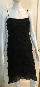 TADASHI SHOJI Women's Gorgeous Black Tiered Ruffled Silk Chiffon Dress Size 10 - Picture 1 of 4