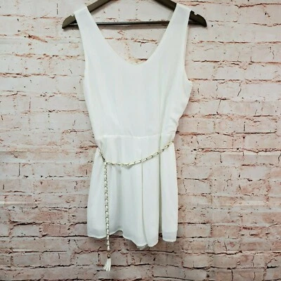 Papaya Womens Romper Sz S White Zip Sleeveless Belted New - Image 1 of 4