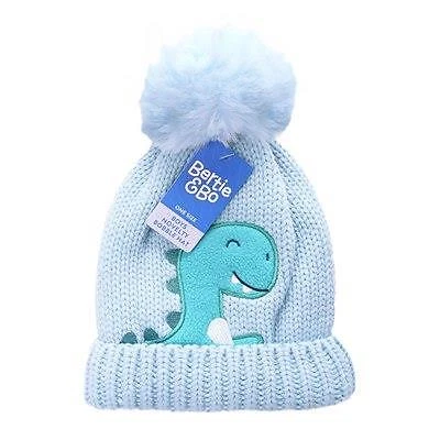 A2Z 4 Kids Boys Dinosaur Beanie Pom Pom Hat Fleece Lining Winter Warm Cosy Hat - Image 1 of 2