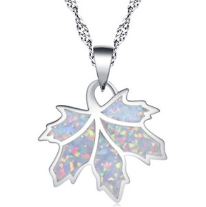 Fashion Silver Simulated Opal White Leaves Pendant Necklace Marriage Jewelry 