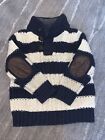 Babygap 3T Boys Navy Striped Nautical Sweater Cream Chunky Knit Stand Collar